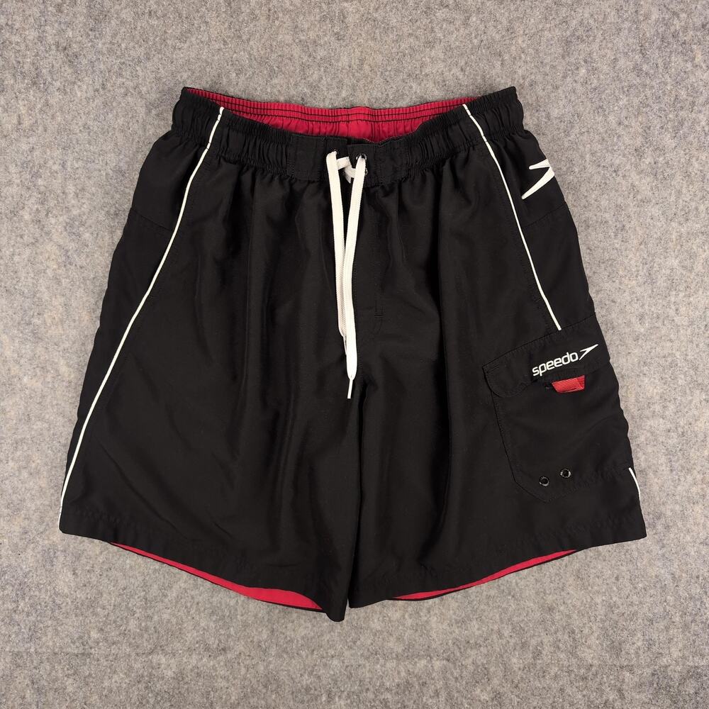 Speedo Swim Trunks Mens Large Black Drawstring Cargo Pocket Mesh Lined Quick Dry